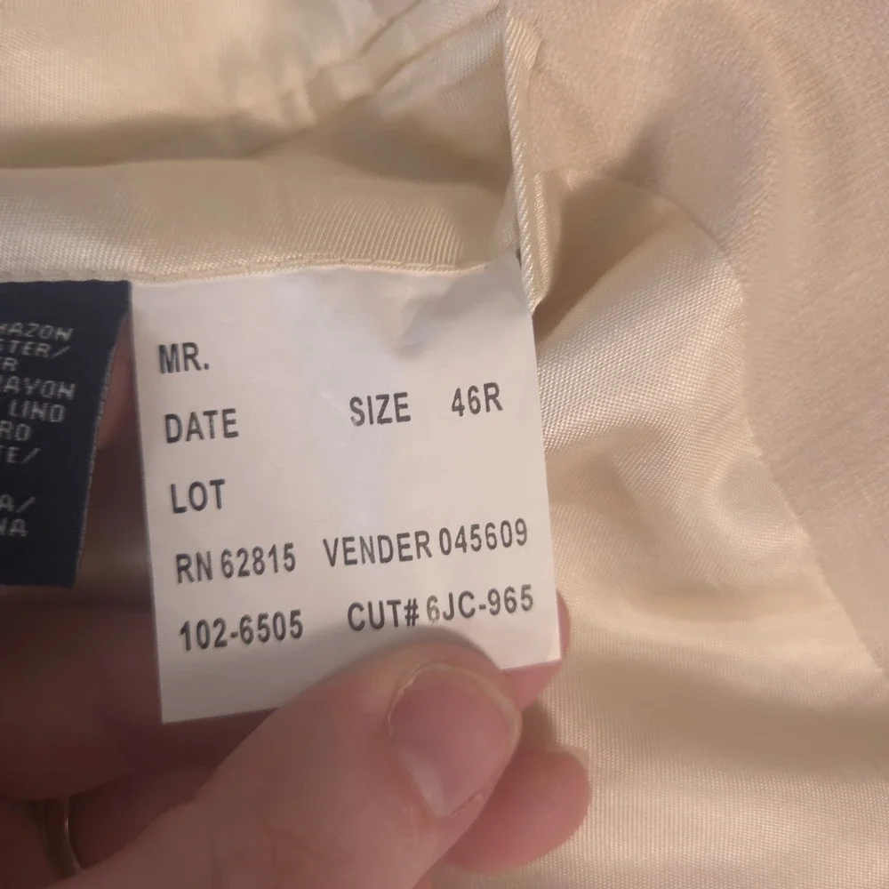 Stafford Blazer Mens 46R Cream Linen Blend Two Button Sport Coat Pocket Square
